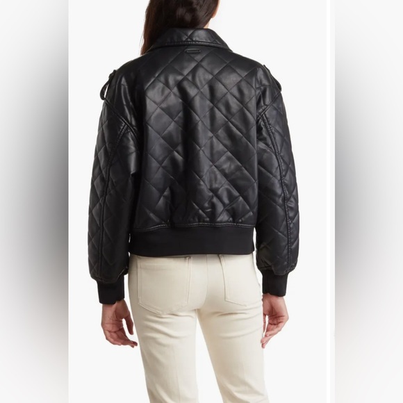 Rebecca Minkoff Diamond Quilted Faux Leather Bomber Jacket in Black/Medium - Picture 2 of 10